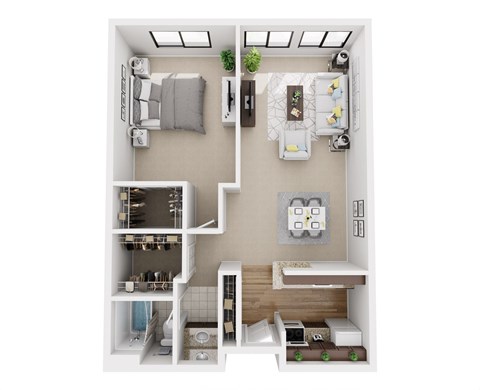 Floor plan for 1 bed, 1 bath, 571 sqft